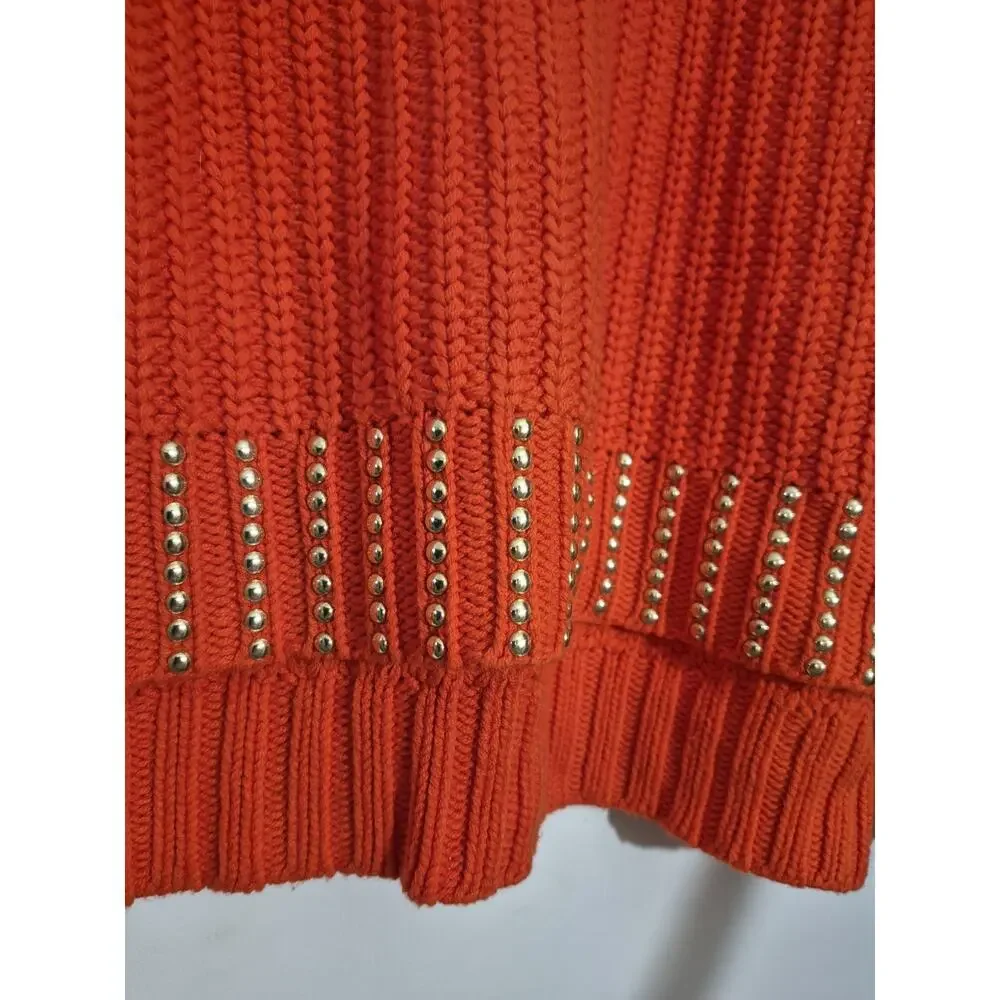 💥 MICHAEL KORS Womens Pullover Sweater Top Size M Orange Knit Long Sleeve D6